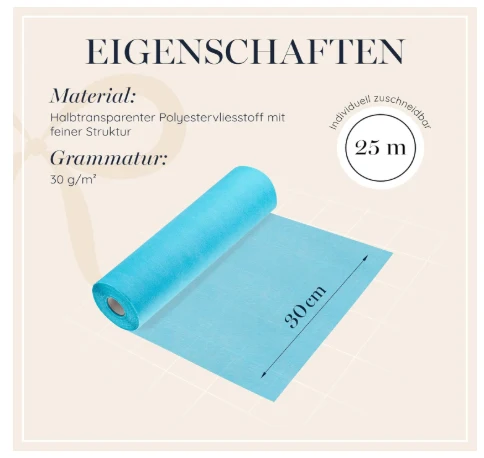 Tischläufer Aqua Blau 30cm x 25m | 100% Mosel