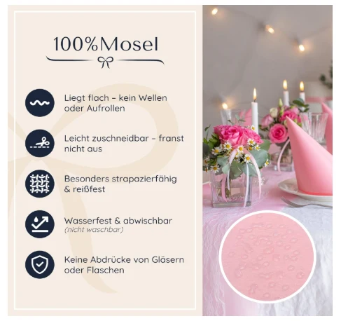 Tischläufer Rosa 30cm x 25m | 100% Mosel