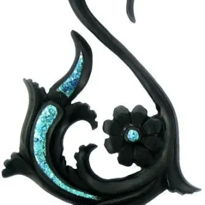 Tribal Buffalo Horn Piercing, schwarze Hookspirale mit türkisfarbenem Inlay, handgeschnitzt aus Büffelhorn, 2mm, Plug, Tun...