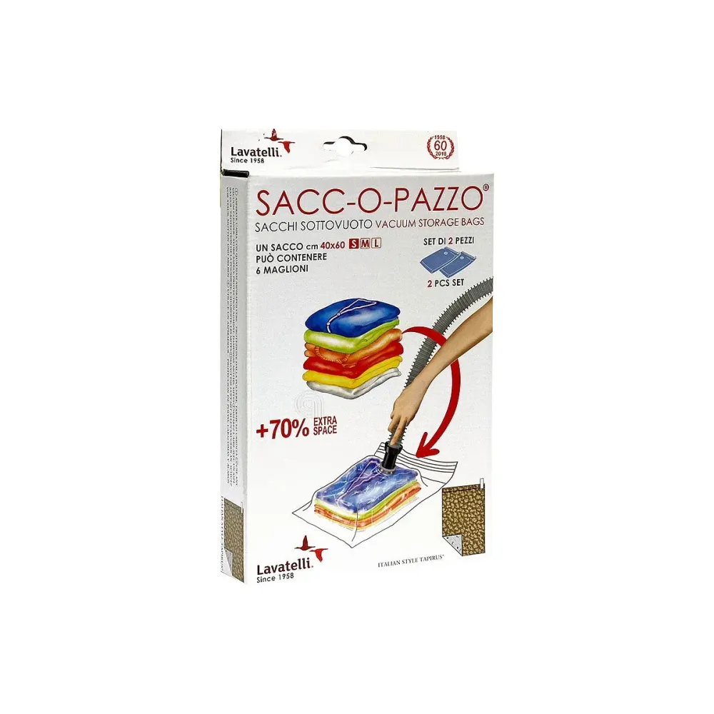 2 Vakuumbeutel Sacco Pazzo 40x60 cm für Kleidung Lavatelli
