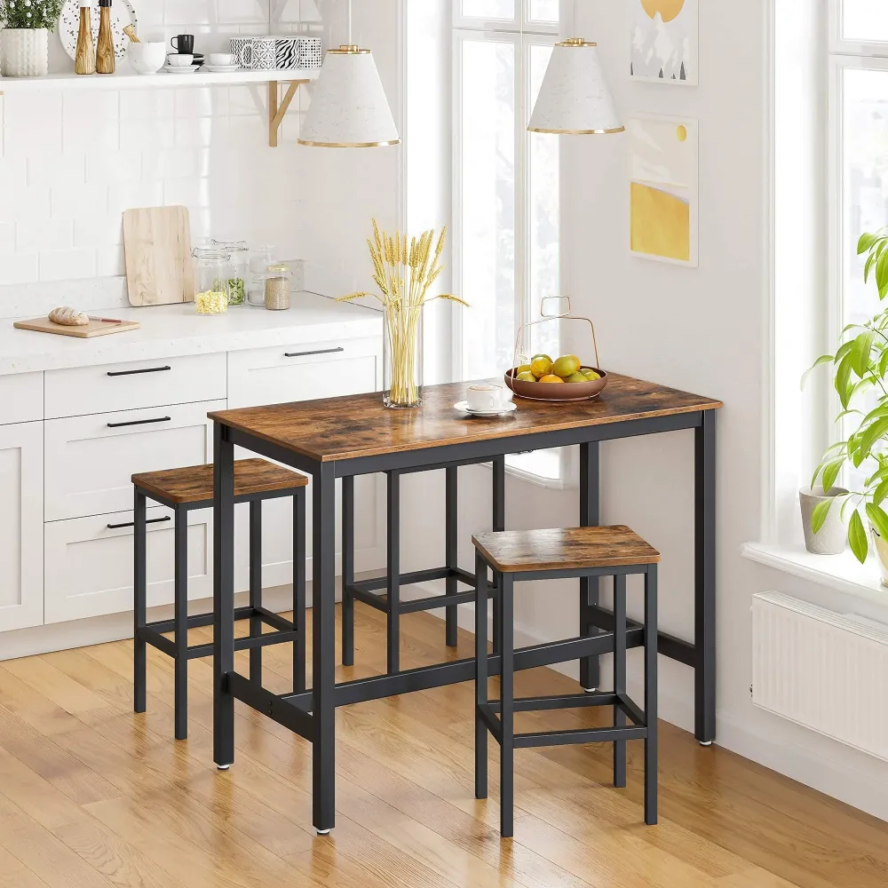 VASAGLE Set mit 2 Barhockern, hohen Esszimmerstühlen für Küche, Esszimmer, Wohnzimmer, Industriestil, Vintage-Braun und Sc...