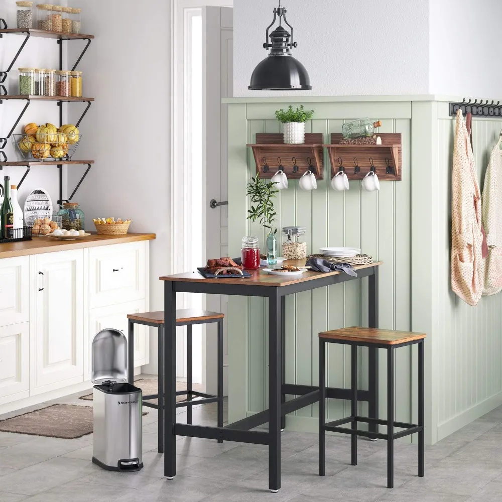 VASAGLE Set mit 2 Barhockern, hohen Esszimmerstühlen für Küche, Esszimmer, Wohnzimmer, Industriestil, Vintage-Braun und Sc...