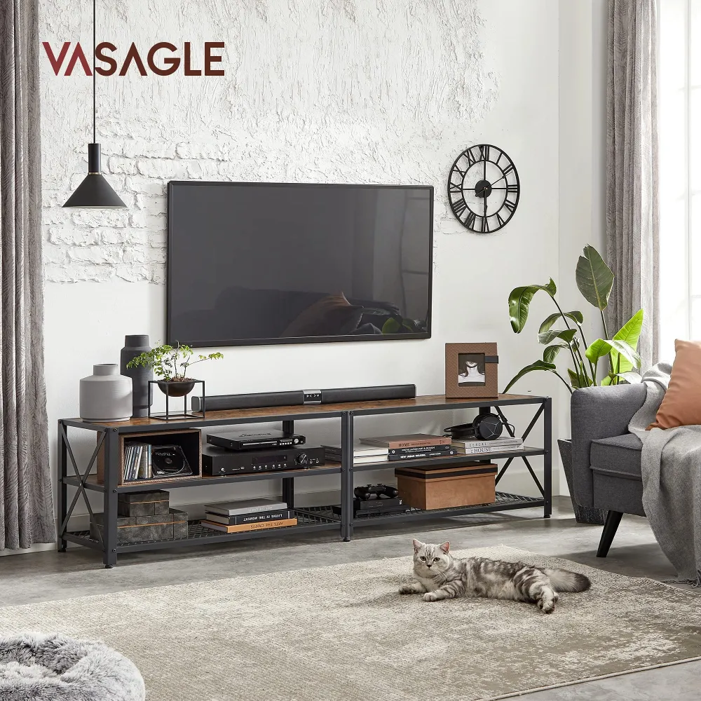 VASAGLE TV-Schrank, TV-Tisch, Lowboard für Fernseher bis 75 Zoll, TV-Schrank mit Regalen, Stahlrahmen, TV-Regal für Wohnzi...