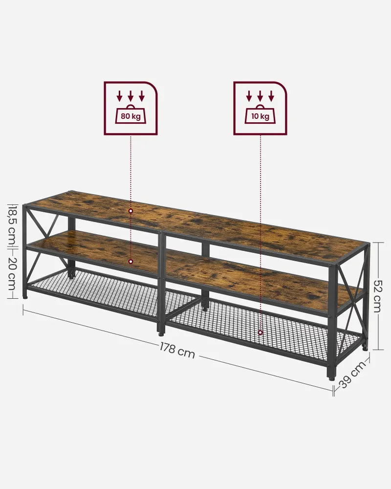 VASAGLE TV-Schrank, TV-Tisch, Lowboard für Fernseher bis 75 Zoll, TV-Schrank mit Regalen, Stahlrahmen, TV-Regal für Wohnzi...