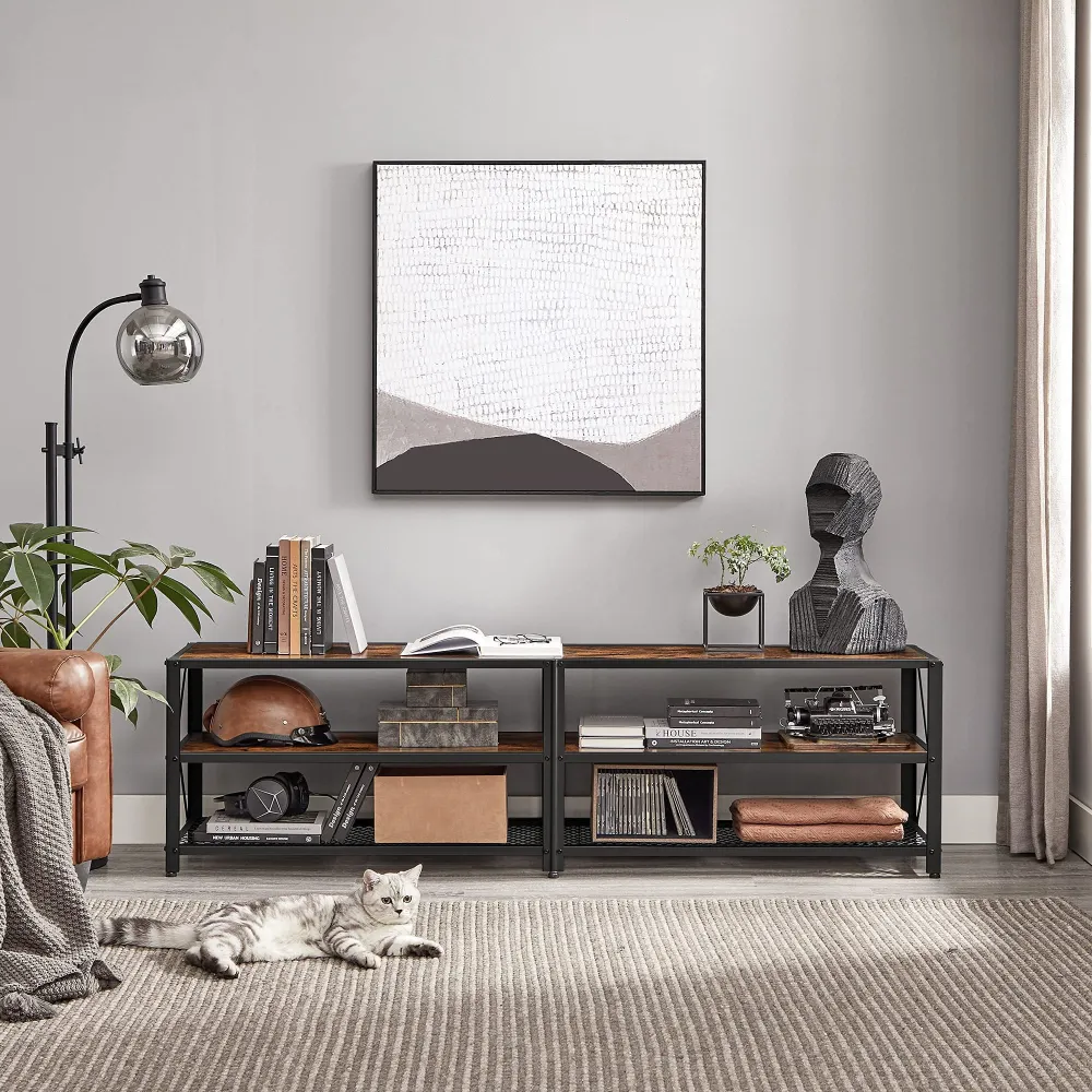 VASAGLE TV-Schrank, TV-Tisch, Lowboard für Fernseher bis 75 Zoll, TV-Schrank mit Regalen, Stahlrahmen, TV-Regal für Wohnzi...