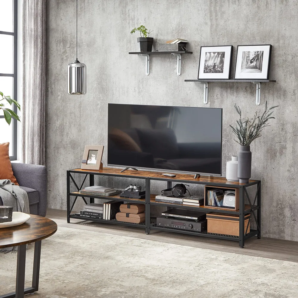VASAGLE TV-Schrank, TV-Tisch, Lowboard für Fernseher bis 75 Zoll, TV-Schrank mit Regalen, Stahlrahmen, TV-Regal für Wohnzi...