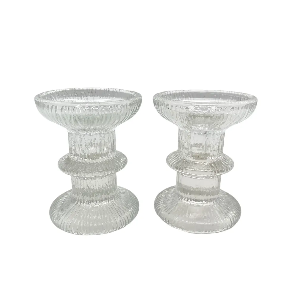 Vintage Kerzenständer Paar transparent Strukturdekor 60er 70er Dekoration Glas