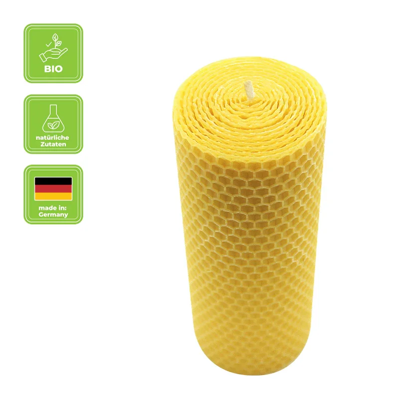 Waben-Stumpenkerze, 100% reines Bienenwachs, KERZENFARM HAHN, 150/58 mm, Brenndauer ca. 33h