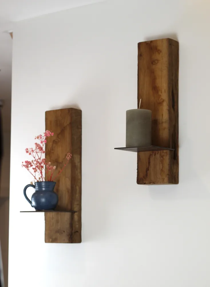 Wand Kerzenhalter, Eiche Altholz, 2er Set