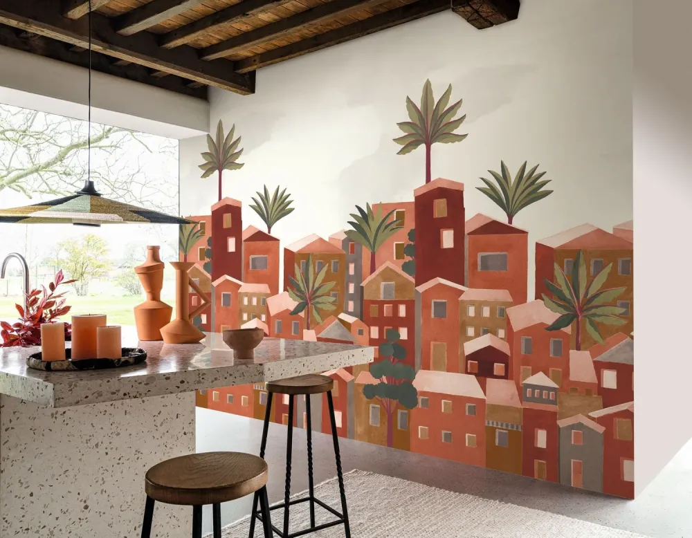 Wandbild mit Stadtlandschaft der VILA VIELA INT - TERRACOTTA Terakota