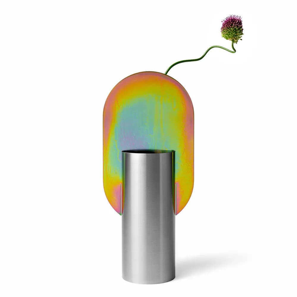 Wazon GENKE - NUMMERIERTE EDITION aus rostfreiem Stahl mit regenbogenfarbenem Zink