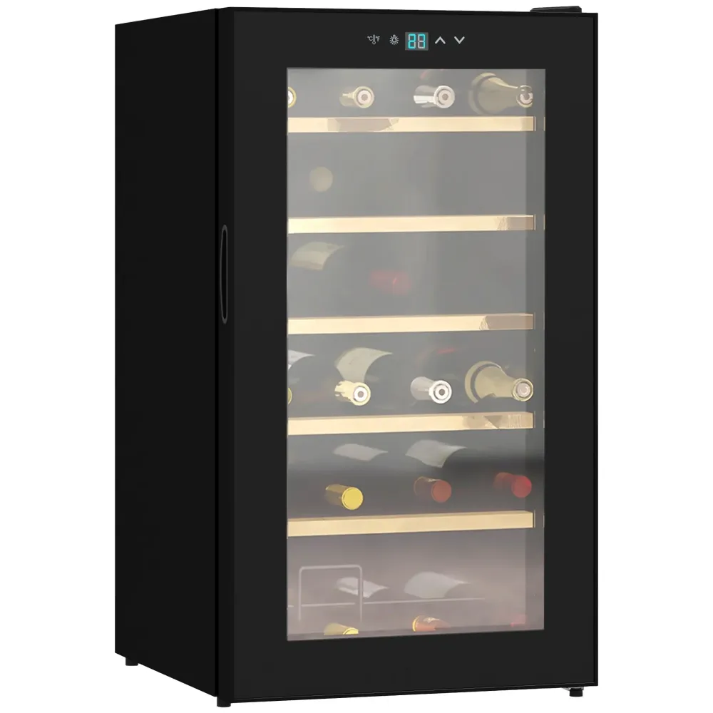 Weinkühlschrank für 24 Flaschen, einstellbare Temperatur 5 bis 20° C, LED-Beleuchtung, schwarz, 43x45x75cm