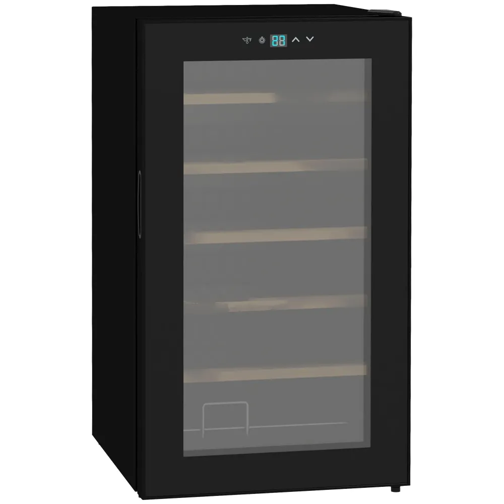 Weinkühlschrank für 24 Flaschen, einstellbare Temperatur 5 bis 20° C, LED-Beleuchtung, schwarz, 43x45x75cm