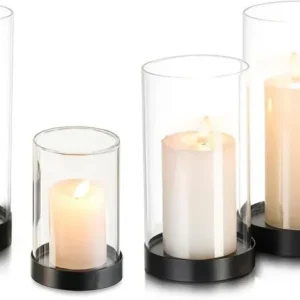 Windlicht Set 6er Schwarz Glas Kerzenhalter Stumpenkerzen