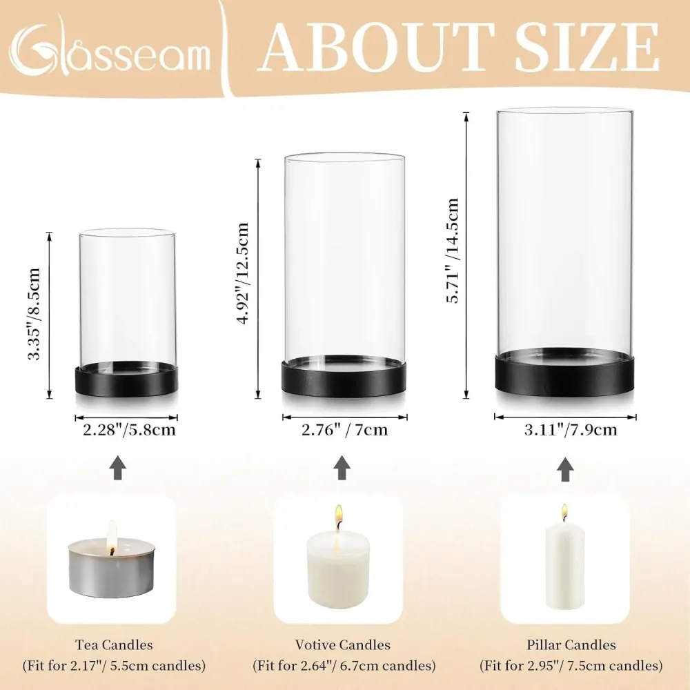 Windlicht Set 6er Schwarz Glas Kerzenhalter Stumpenkerzen