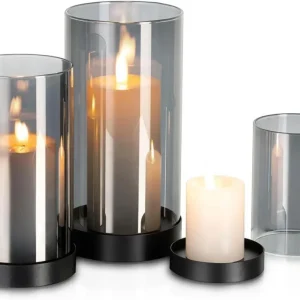 Windlicht Set Glas Schwarz Kerzenhalter Modern Draußen