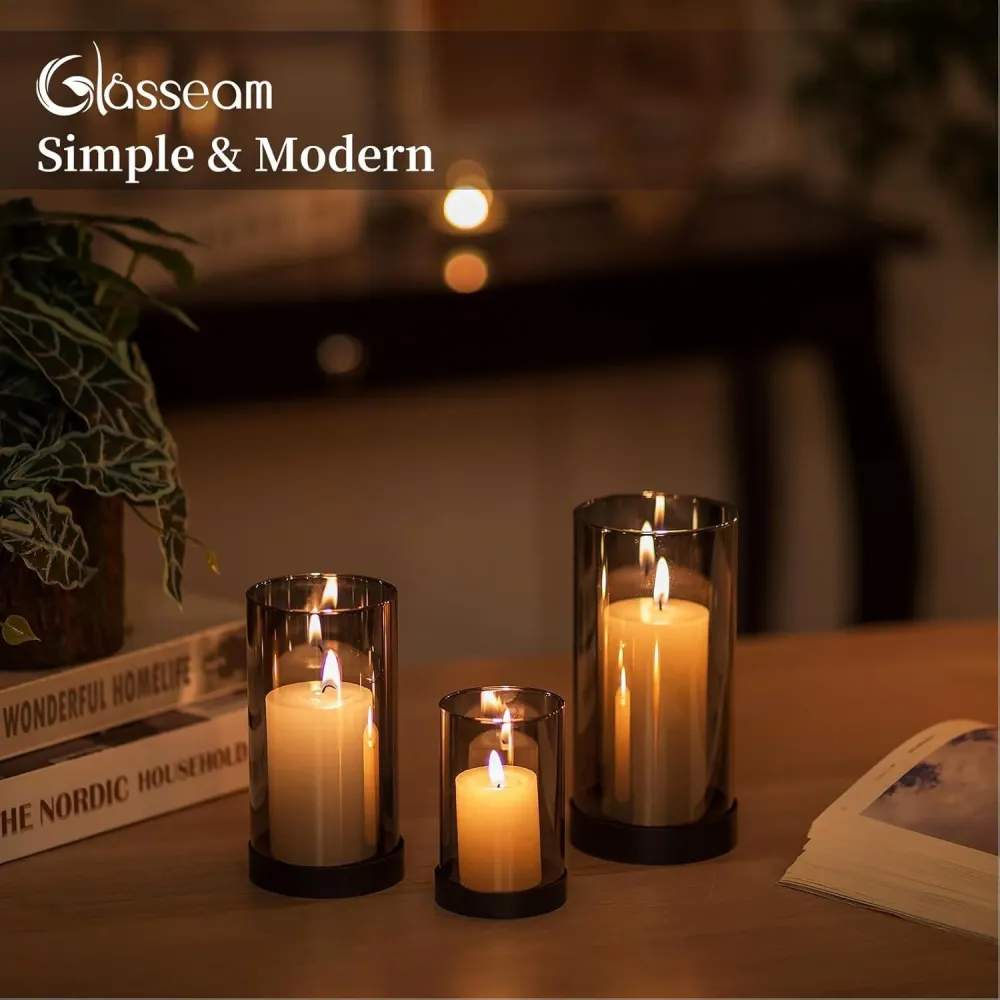 Windlicht Set Glas Schwarz Kerzenhalter Modern Draußen