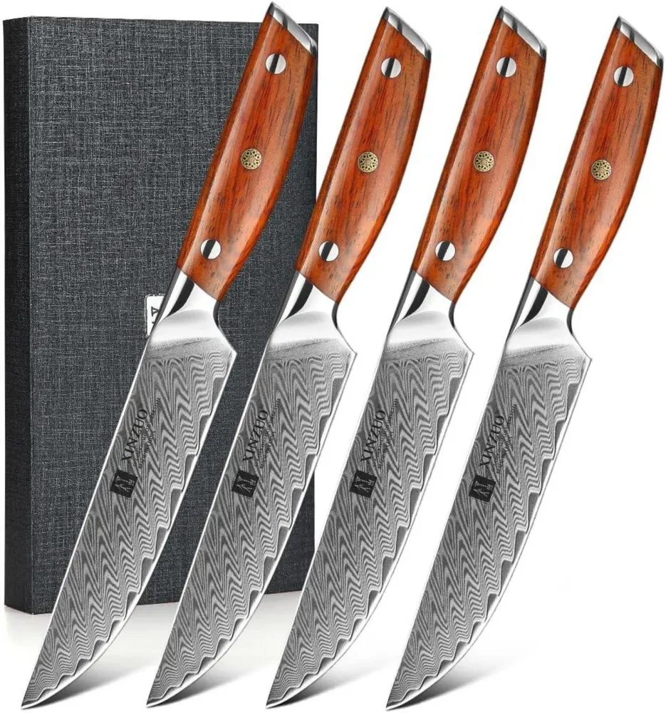 XINZUO Damaststahl 4-teilig Steakmesser Set 12.7cm Premium