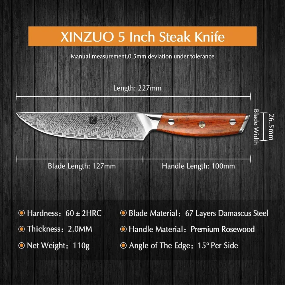 XINZUO Damaststahl 4-teilig Steakmesser Set 12.7cm Premium
