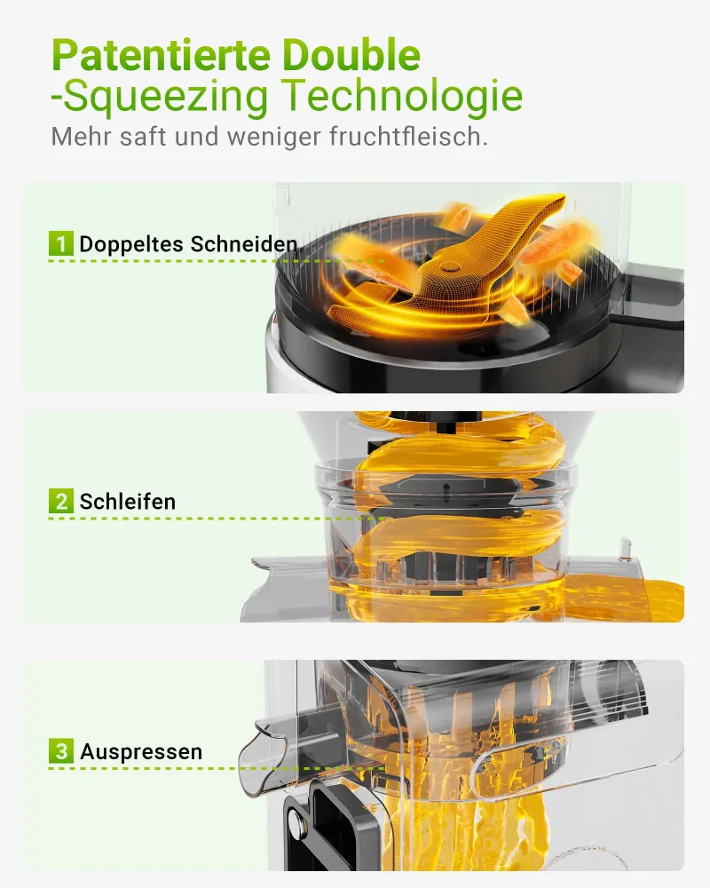 XXL-Entsafter 150mm von TUUMIIST – Testsieger für Obst & Gemüse, 3L Füllvolumen, 99% Saftausbeute, BPA-frei mit REV Anti-B...