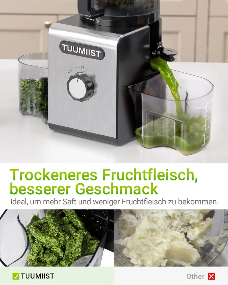 XXL-Entsafter 150mm von TUUMIIST – Testsieger für Obst & Gemüse, 3L Füllvolumen, 99% Saftausbeute, BPA-frei mit REV Anti-B...