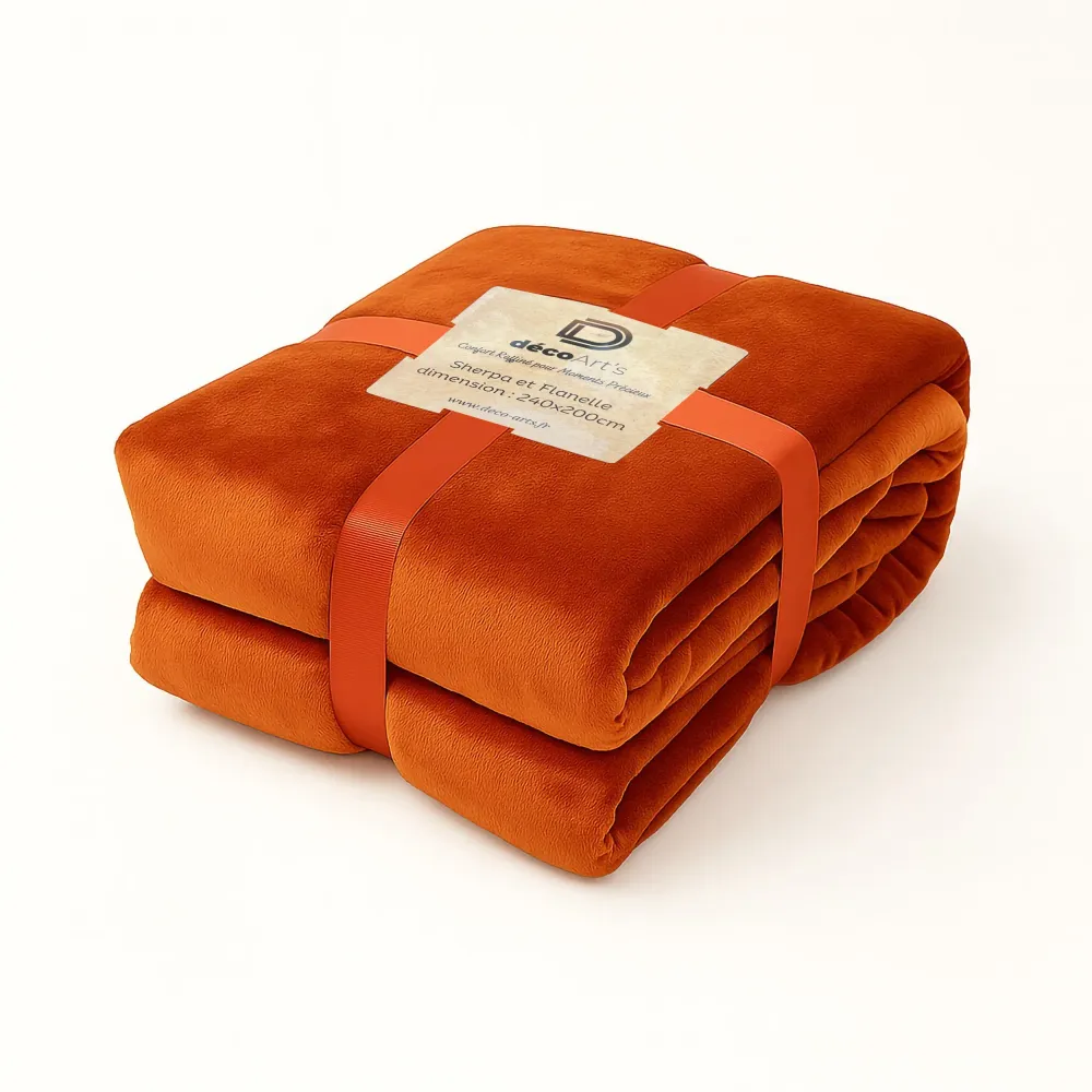 XXL-Sherpa-Flanelldecke 200x240 Terrakotta - Dicke Tagesdecke 480g/m² (Paargröße)
