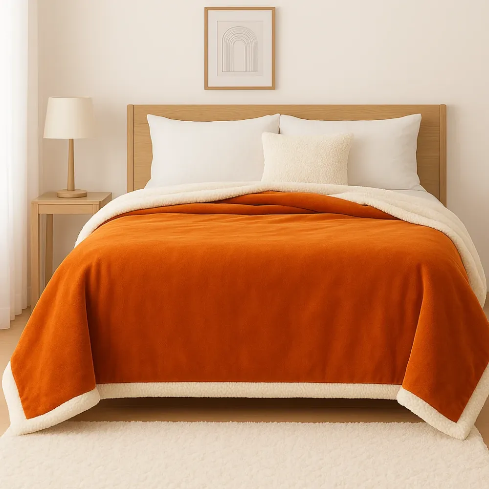 XXL-Sherpa-Flanelldecke 200x240 Terrakotta - Dicke Tagesdecke 480g/m² (Paargröße)