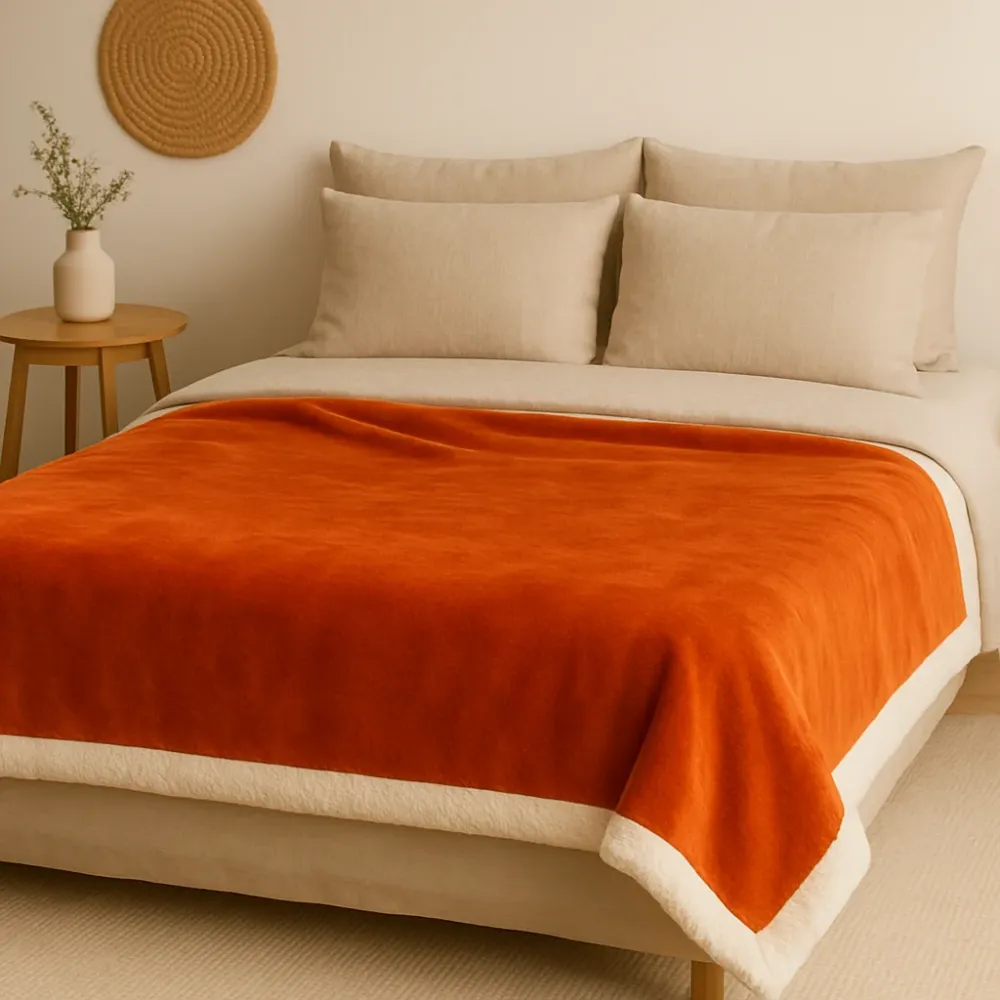 XXL-Sherpa-Flanelldecke 200x240 Terrakotta - Dicke Tagesdecke 480g/m² (Paargröße)