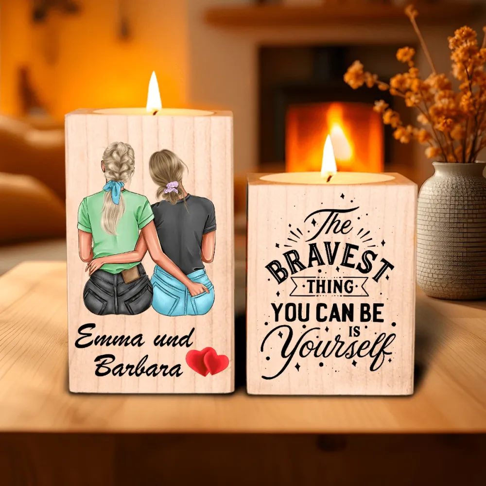 Zwei Freundinnen - 2 x Kerzenständer aus Holz, personalisiertes Geschenk für Freundin