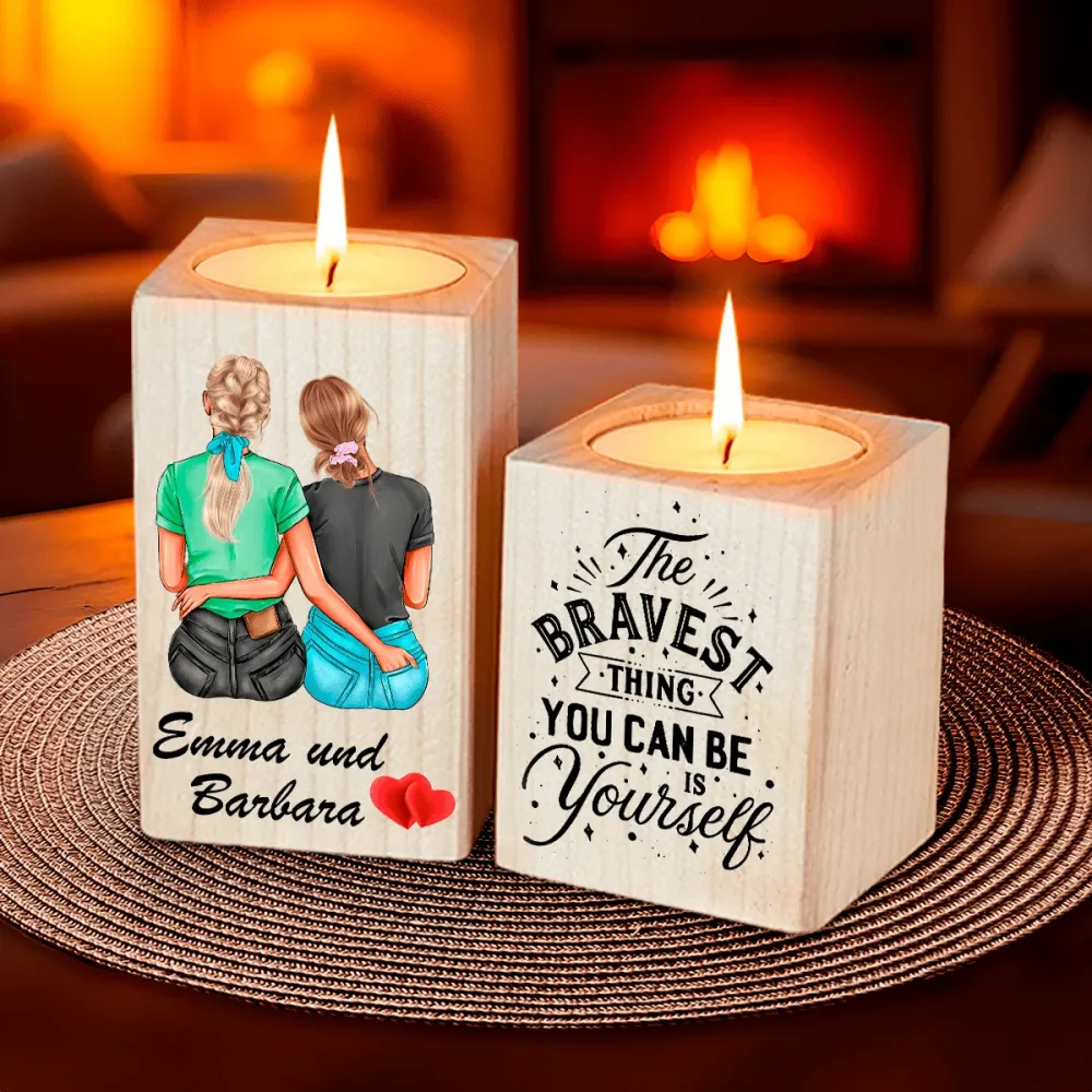 Zwei Freundinnen - 2 x Kerzenständer aus Holz, personalisiertes Geschenk für Freundin