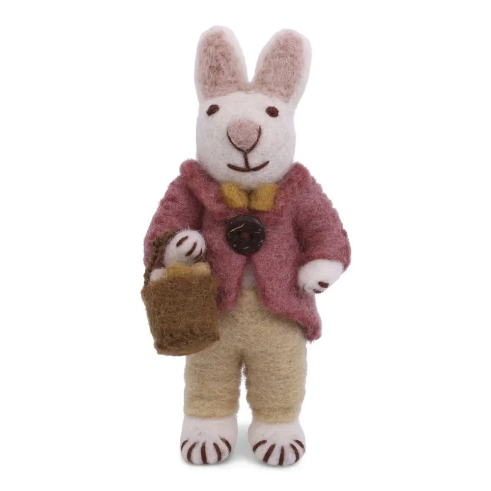 Anhänger - Weißer Hase mit Jacke, Fliege und Eierkorb