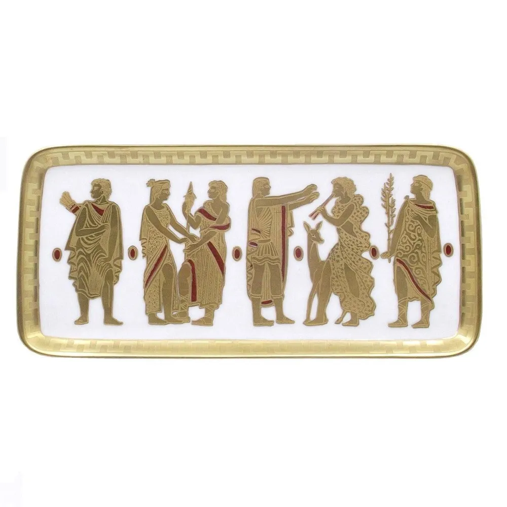 Morbelli Italien Goldschmiedetablett auf Porzellan 15x32cm geätzt mit reinem Golddekor -FRO19-W