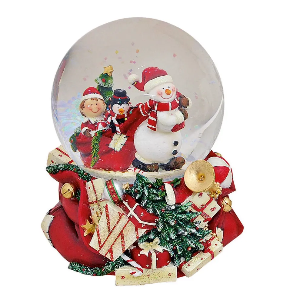 Music box/snow globe snowman, 11x15x11cm