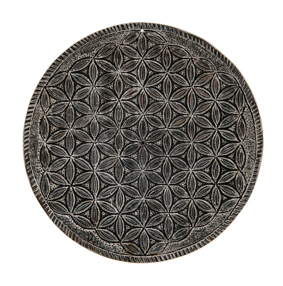 Blume des Lebens – Weißmetall – Räucherstäbchenhalter – Ø 15 cm