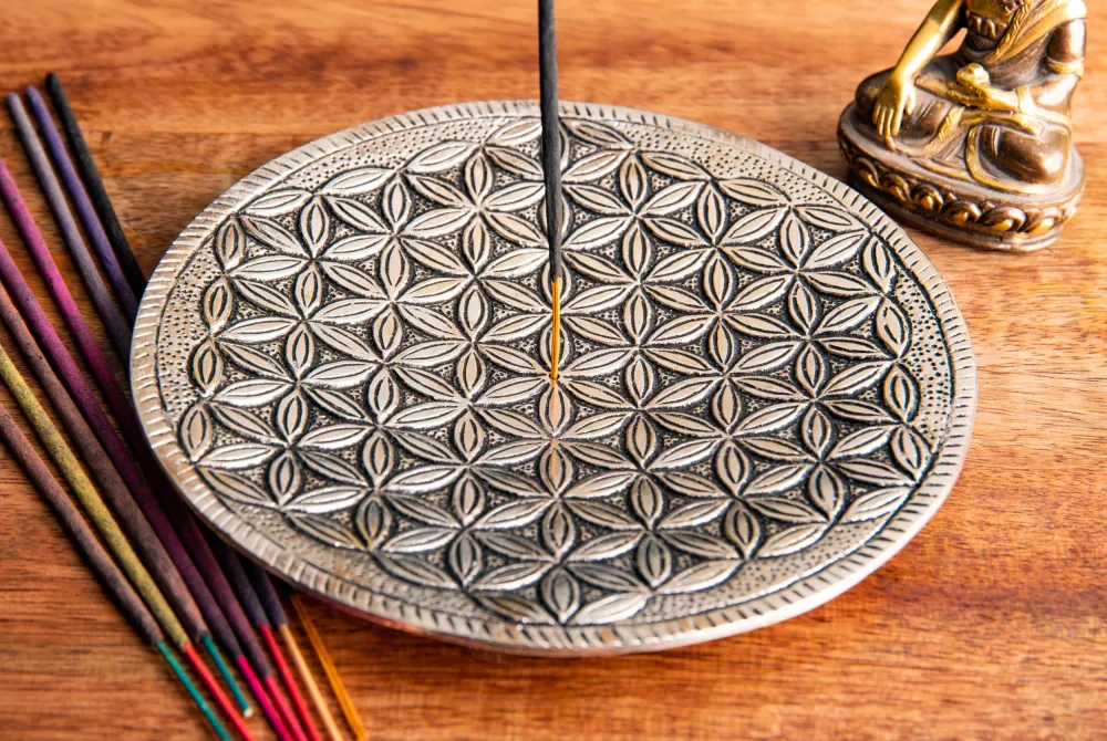 Blume des Lebens – Weißmetall – Räucherstäbchenhalter – Ø 15 cm