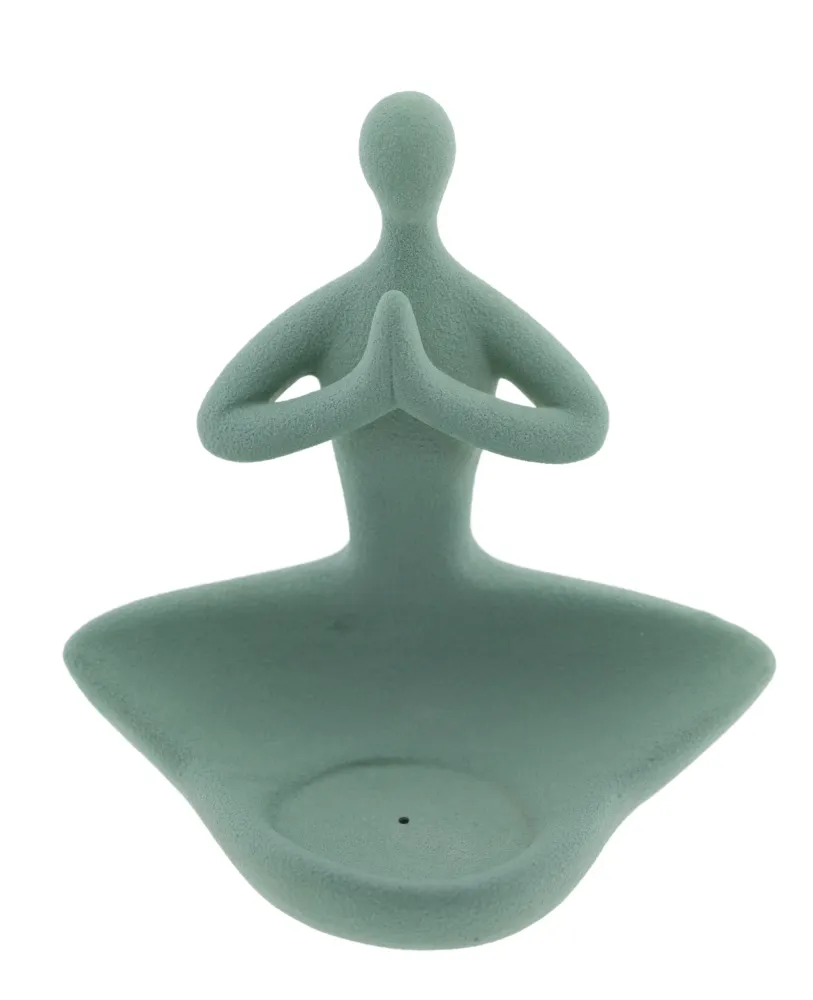 Buddha Teelicht & Räucherstäbchenhalter – grün – Keramik – H 12 x B 12 cm