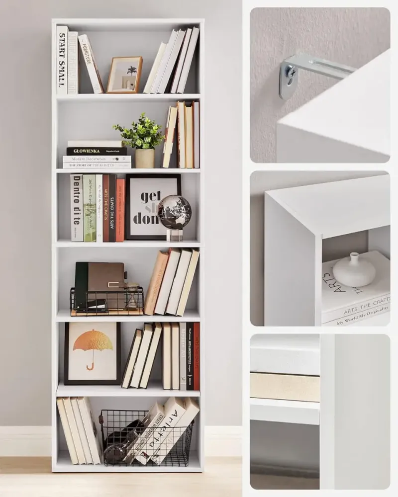 Bücherregal 6-stöckig Offenes Standregal Wolkenweiss, 24 x 60 x 178,5 cm
