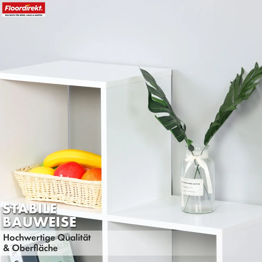 Bücherregal | Carolina | Weißes Stufenregal aus MDF mit 6 Fächern für Bücher, Pflanzen & Deko