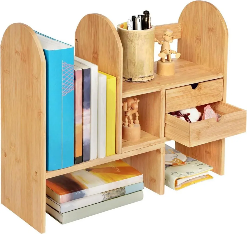 Bücherregal Klein Holz Verstellbarer Tisch Organizer Bambus