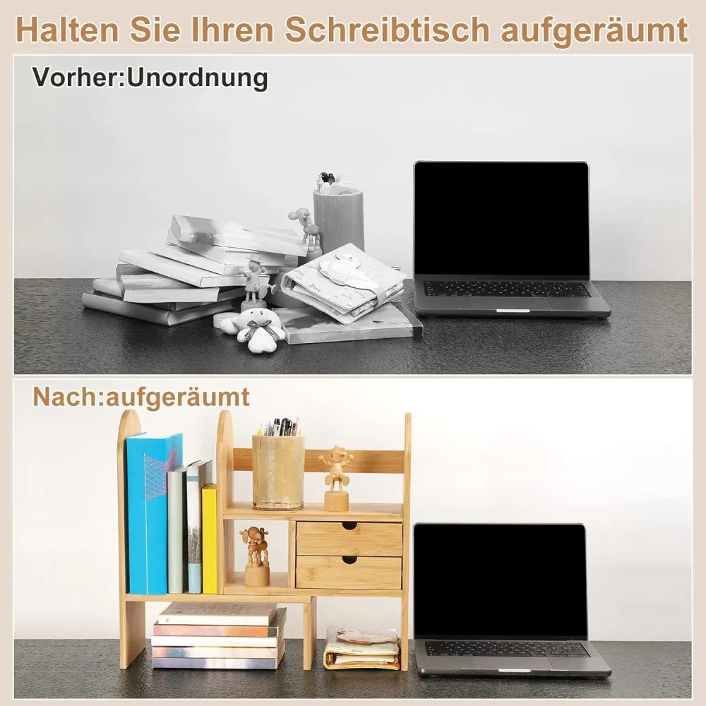 Bücherregal Klein Holz Verstellbarer Tisch Organizer Bambus