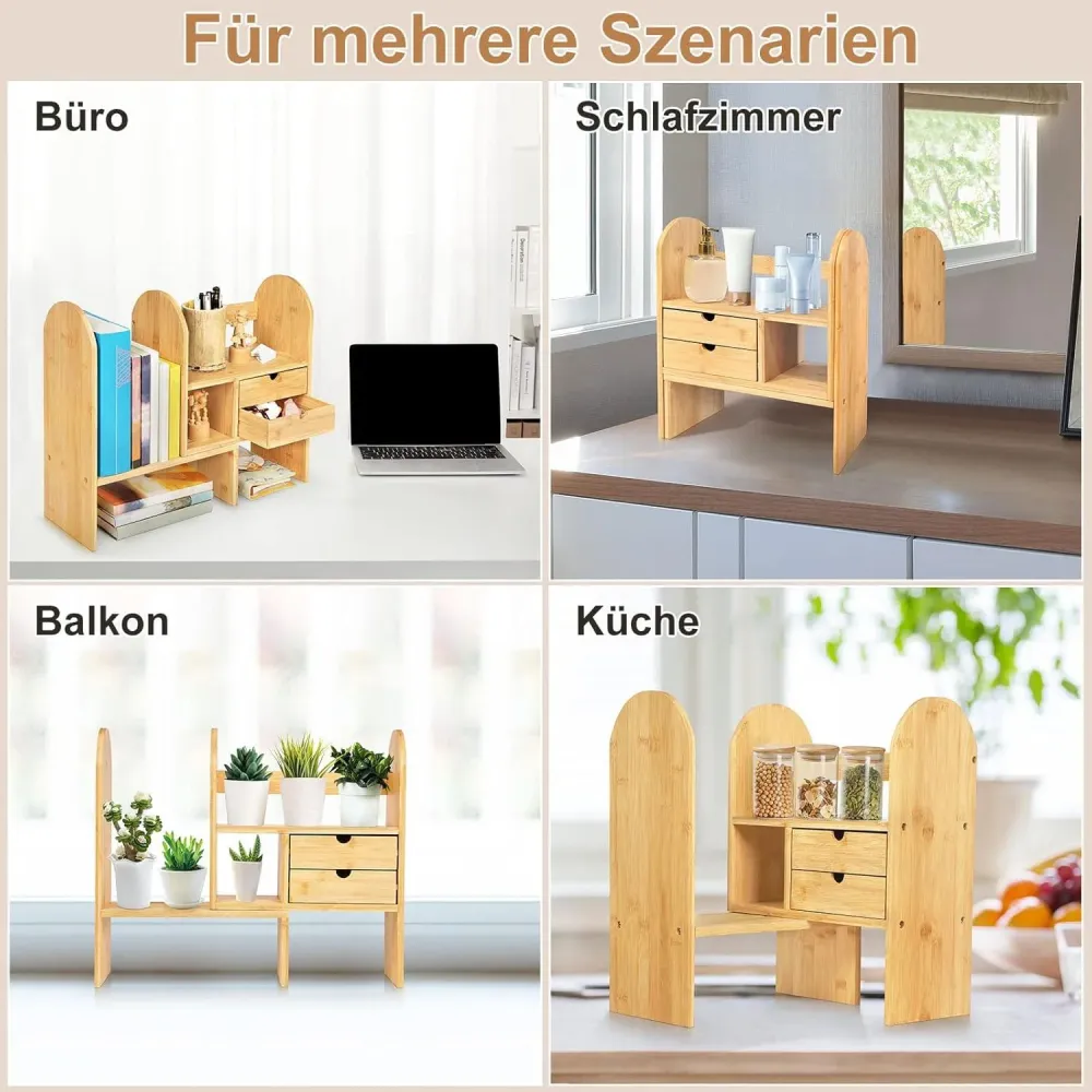 Bücherregal Klein Holz Verstellbarer Tisch Organizer Bambus