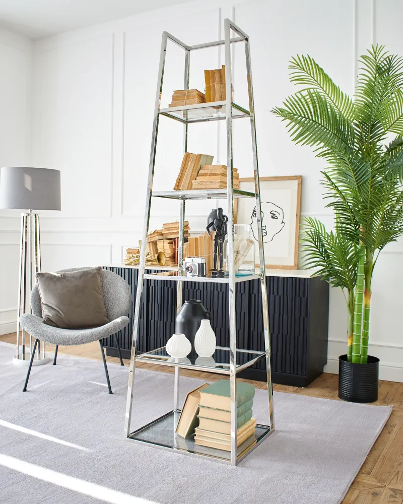 Bryant Park 60 cm Pyramiden-Bücherregal aus Stahl und Glas