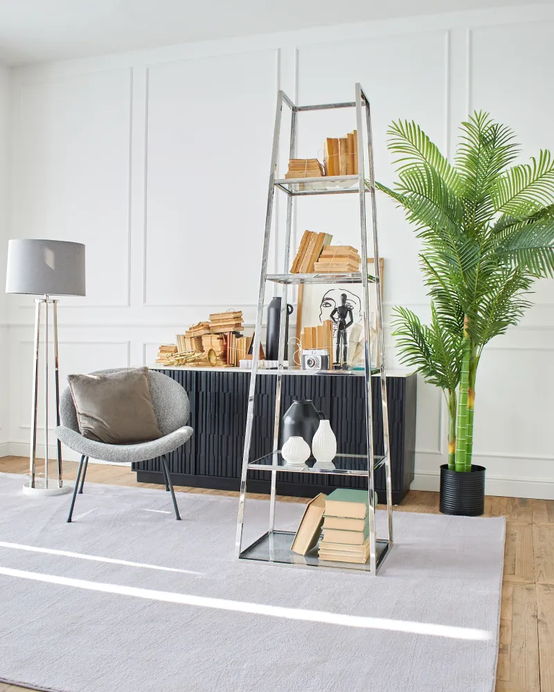 Bryant Park 60 cm Pyramiden-Bücherregal aus Stahl und Glas