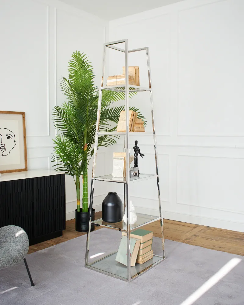 Bryant Park 60 cm Pyramiden-Bücherregal aus Stahl und Glas