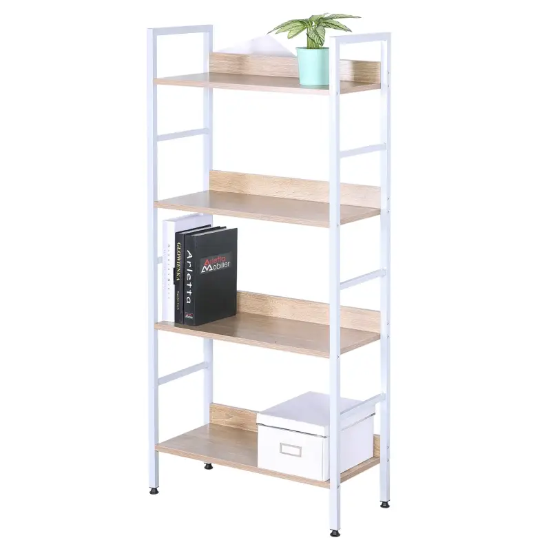 BukkitBow – Bücherregal/Metallregal mit hellen Holzregalen – Geeignet als Schuhregal und Dekorationsregal (60 x 27,5 x 126...