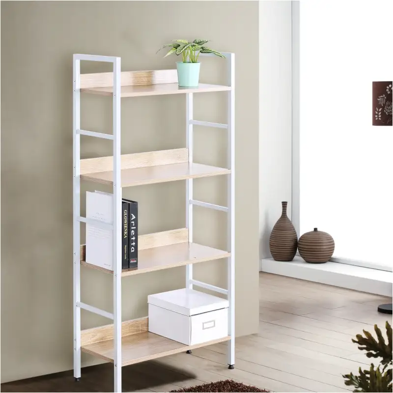 BukkitBow – Bücherregal/Metallregal mit hellen Holzregalen – Geeignet als Schuhregal und Dekorationsregal (60 x 27,5 x 126...