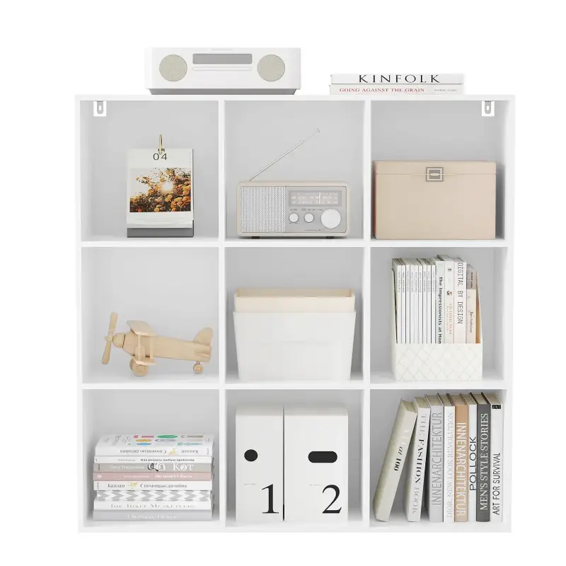 BukkitBow – Offenes Bücherregal mit 9 Fächern – Holz/Melaminfurnier – mit Rückwand – platzsparend und stabil – 94 x 93 x 2...