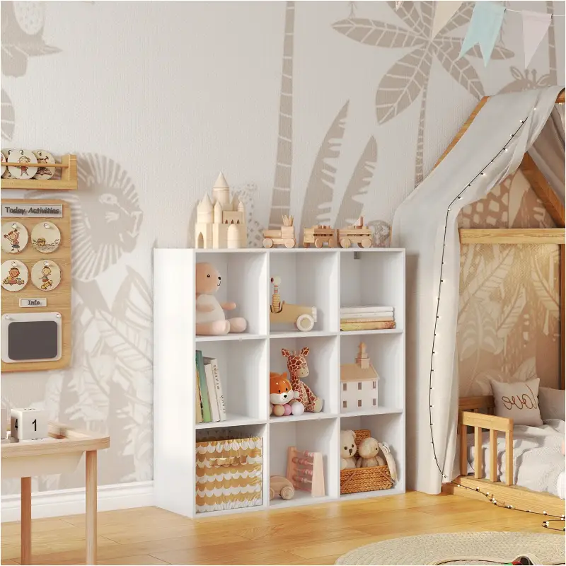 BukkitBow – Offenes Bücherregal mit 9 Fächern – Holz/Melaminfurnier – mit Rückwand – platzsparend und stabil – 94 x 93 x 2...
