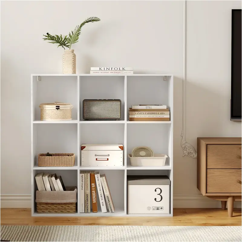 BukkitBow – Offenes Bücherregal mit 9 Fächern – Holz/Melaminfurnier – mit Rückwand – platzsparend und stabil – 94 x 93 x 2...
