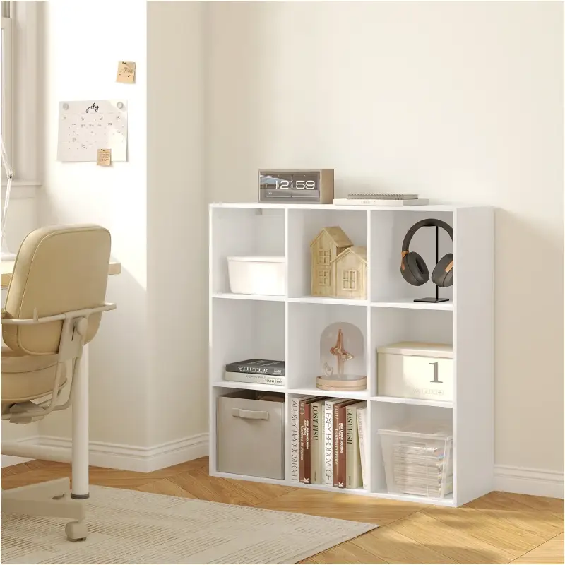 BukkitBow – Offenes Bücherregal mit 9 Fächern – Holz/Melaminfurnier – mit Rückwand – platzsparend und stabil – 94 x 93 x 2...